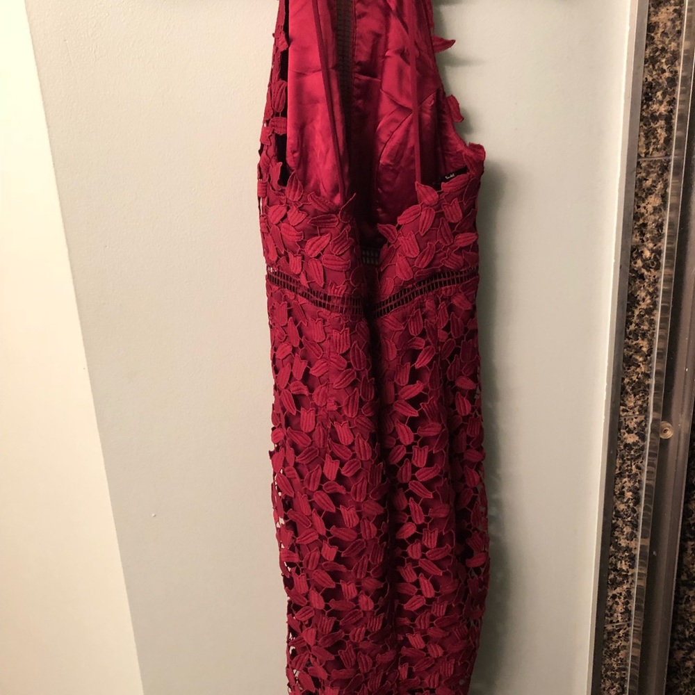 Burgundy Bardot Fitted Pattern Midi Dress 💕